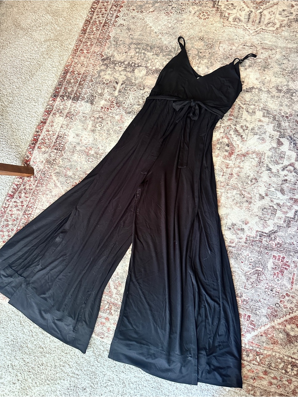Black Wide-Leg Jumpsuit with Waist Tie